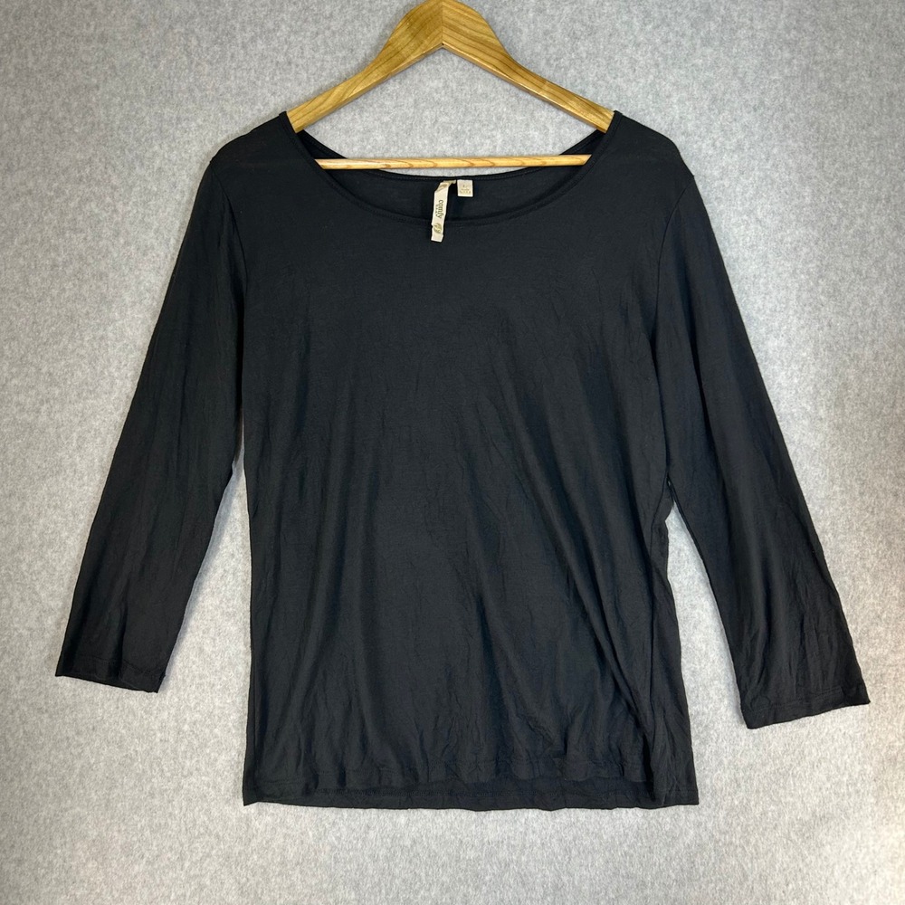 Comfy USA Womens Size Large Black Scoop Neck 3/4 Sleeve Top Shirt Made in USA